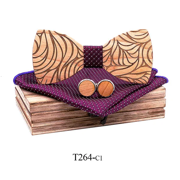 

Wooden Bowtie Pocket Square Cufflinks Set Mens Ties for Wedding Dress Noeud Papillon Man Corbatas Hombre Pajarita Accessories