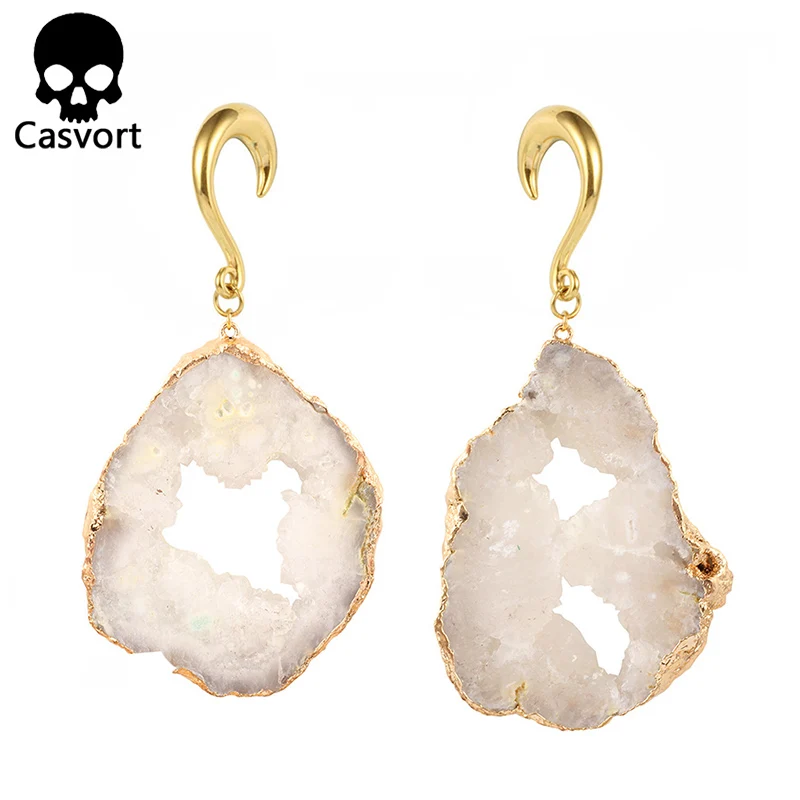 Casvort 2 шт Новые несимметричные с драгоценными кристаллами затычки для ушей Висячие тоннели из нержавеющей стали золотые ушные крючки калибры для пирсинга - Окраска металла: style 1