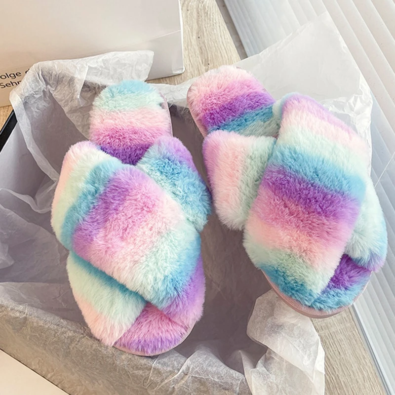 

Зимние Тапочки большого размера, женские меховые домашние туфли, женские шлепанцы, плюшевая обувь, женские домашние тапочки, меховые сланцы