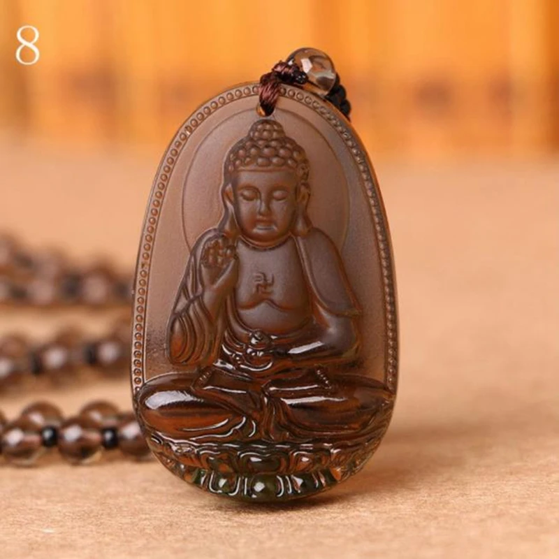 Ожерелье из натурального обсидиана ручной работы китайский Будда амулет на