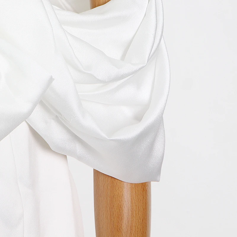 

TWOTWINSTYLE Sexy White Dress For Women Slash Neck Sleeveless High Waist Ruched Slim Midi Dresses Female 2021 Summer Fashion New