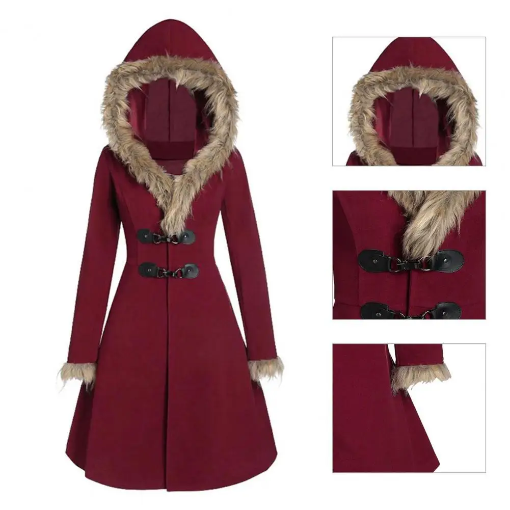 

Stylish Elegant Coat Slim Fit Autumn Winter Plush Hooded Warm Retro Coat Winter Coat Women Coat