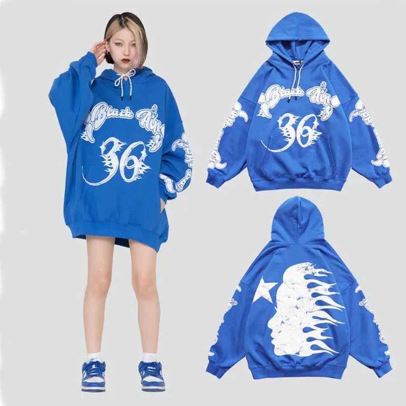 

SEVEYFAN New Long Sleeve Kentucky Blue Hooded Sweatshirt Dirty Printing Distressed Men's and Women's Casual Hoodie