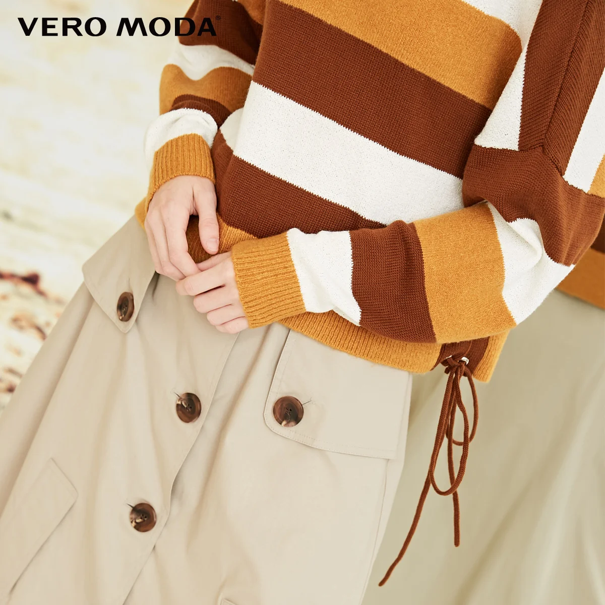 Женский свитер с рукавами летучая мышь на шнуровке Vero Moda Осень-Зима | 319124512