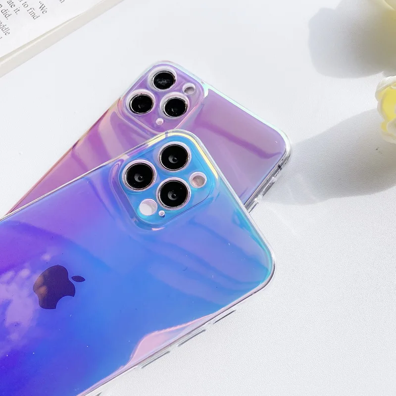 

Purple Color Phone Case For iPhone 12 Pro Max 11 Pro X XR XS Max 8 7 6 6s Plus SE 2020 Fashion Laser Clear Soft TPU Back Cover