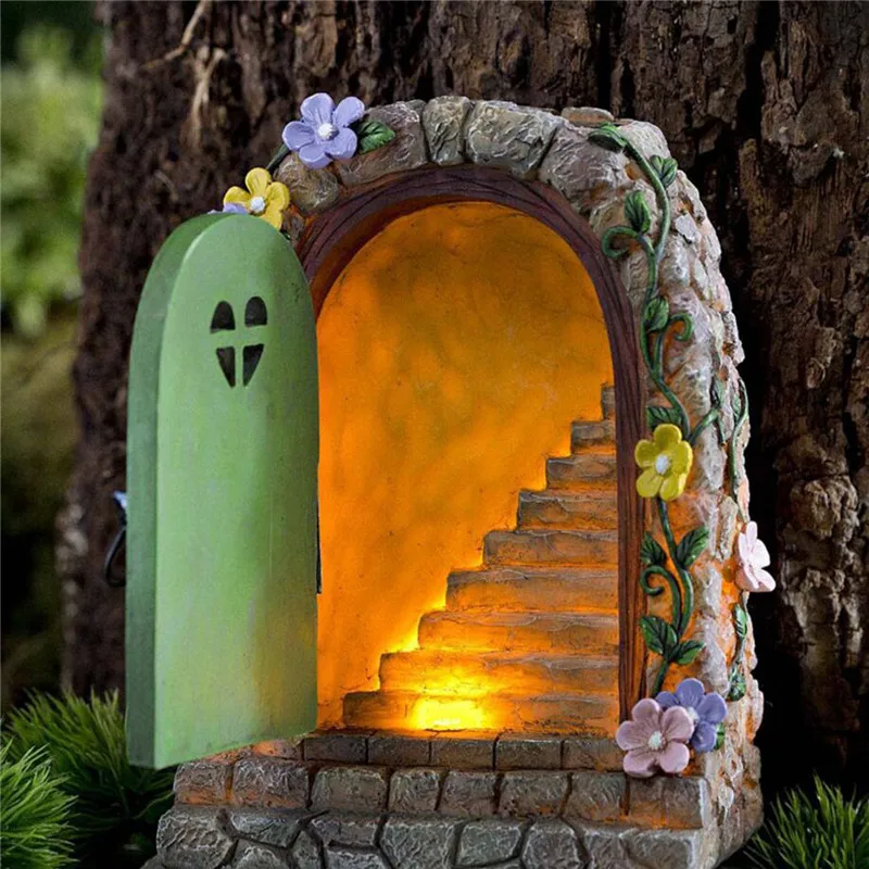 

Garden Decoration Fairy Gate Statue Outdoor Solar Night Light Shimen Resin Crafts Micro Gardening Simulation Door With Solar Led