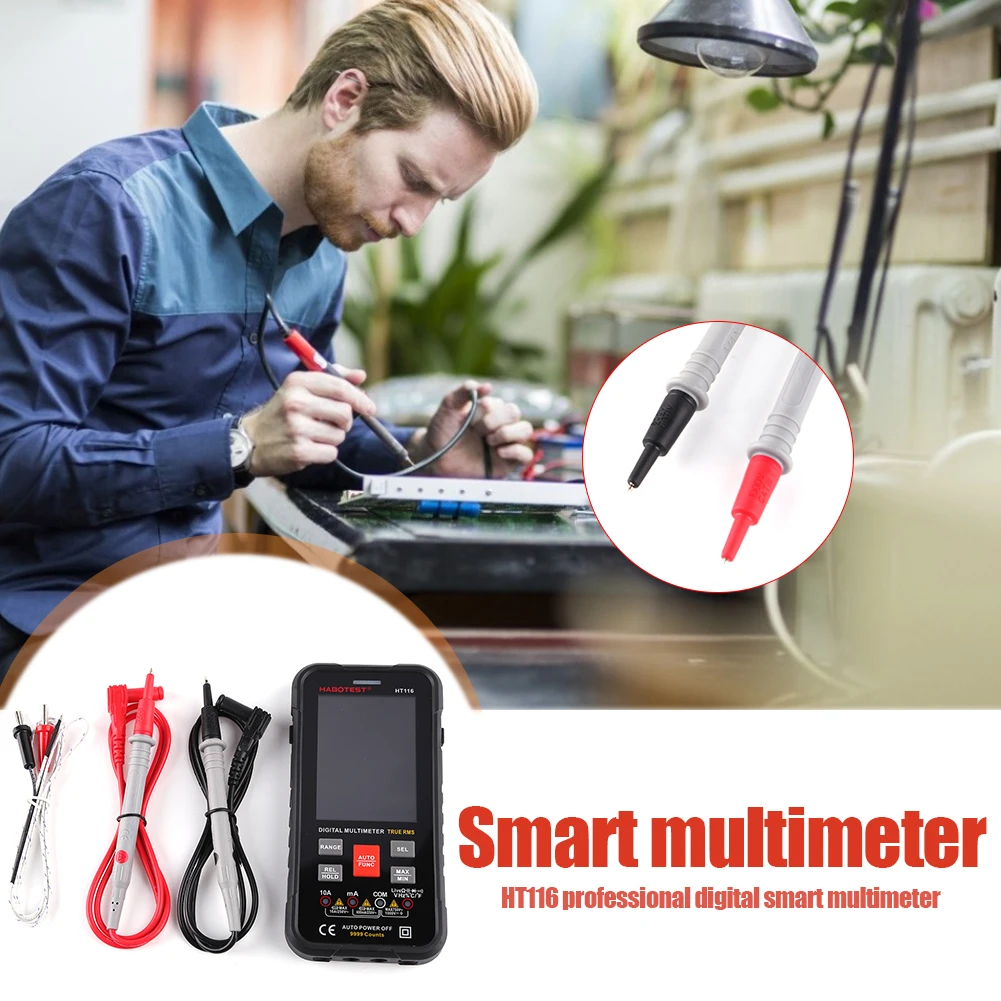 

Digital Smart Multimeter HT116 Auto Range 1000V 10A True RMS Portable AC DC Tester Voltmeter Ohm Current Capacitance Meter