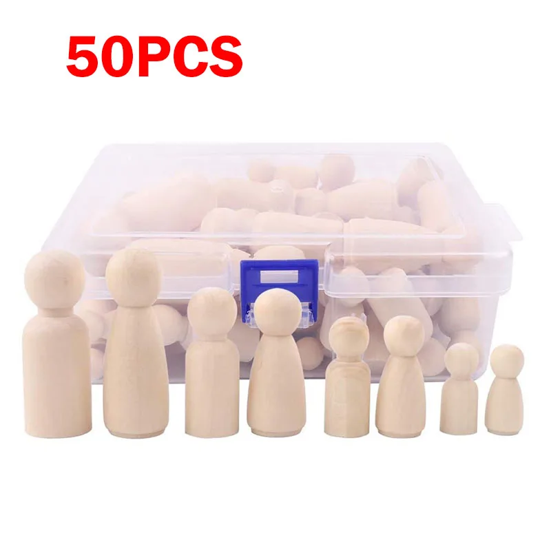 

50PCS Male Female Unpainted Wooden Figures for DIY Painting Art Supplies Personalized Handicraft Peg Dolls Painted Decoration