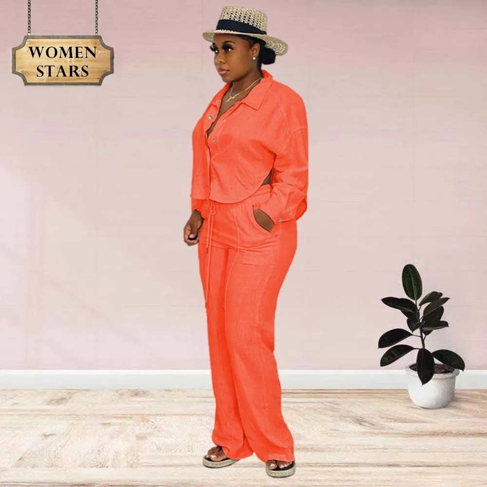 

Two Pieces Set Tracksuit Women Button Coat Crop Top and Pants Sets Wide Leg Trousers Fashion Fall Clothes Wholesale Dropshipping