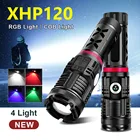 Мощный светодиодный фонарик XHP120, многоцветные фонари, перезаряжаемый тактический фонарик 18650, высокомощный фонарик с Usb, XHP90.2, ручные фонари
