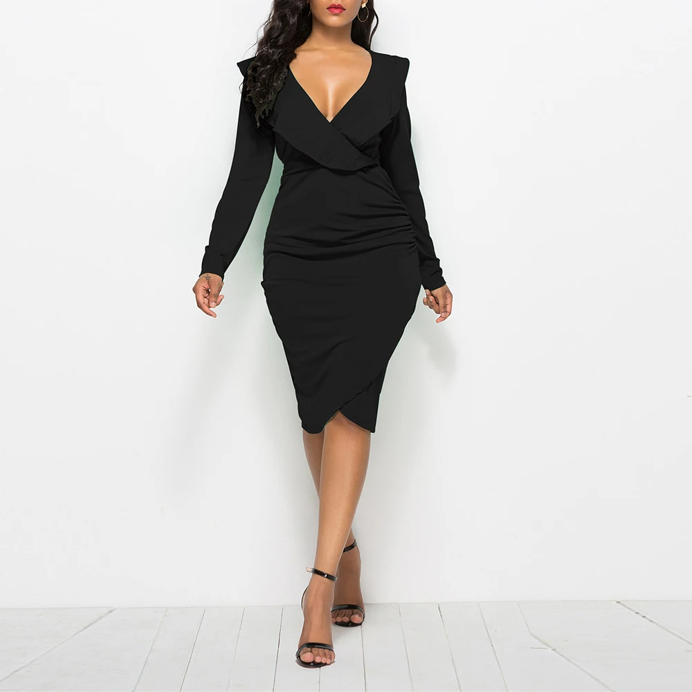 

Женское летнее сексуальное платье OTEN с V-образным вырезом и длинным рукавом