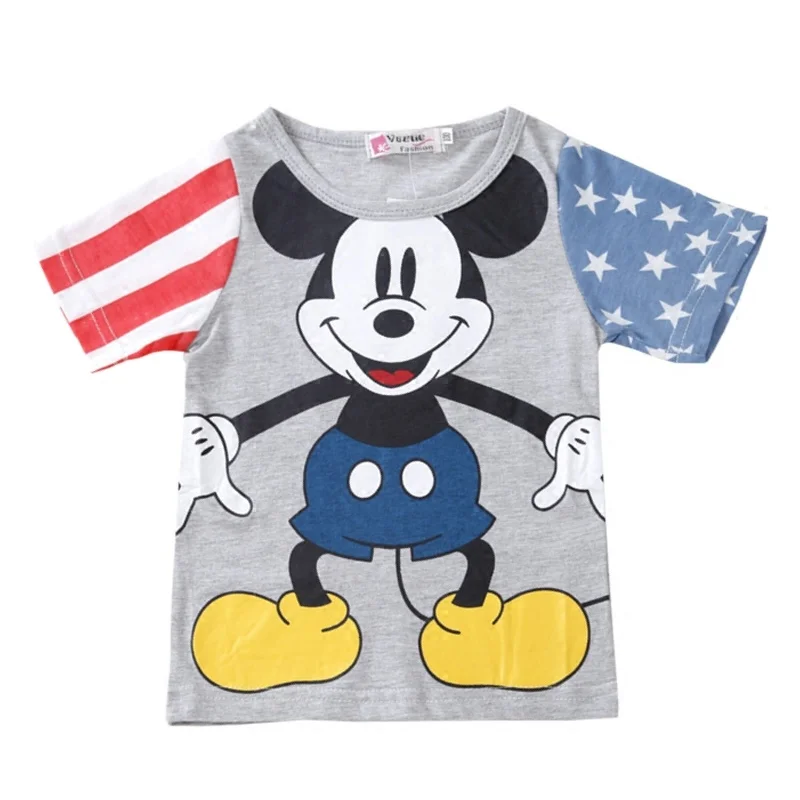 Disney/Одежда для маленьких девочек Летняя футболка с короткими рукавами для маленьких мальчиков Одежда для мальчиков с рисунком Микки удобная детская одежда рубашка «Дисней»