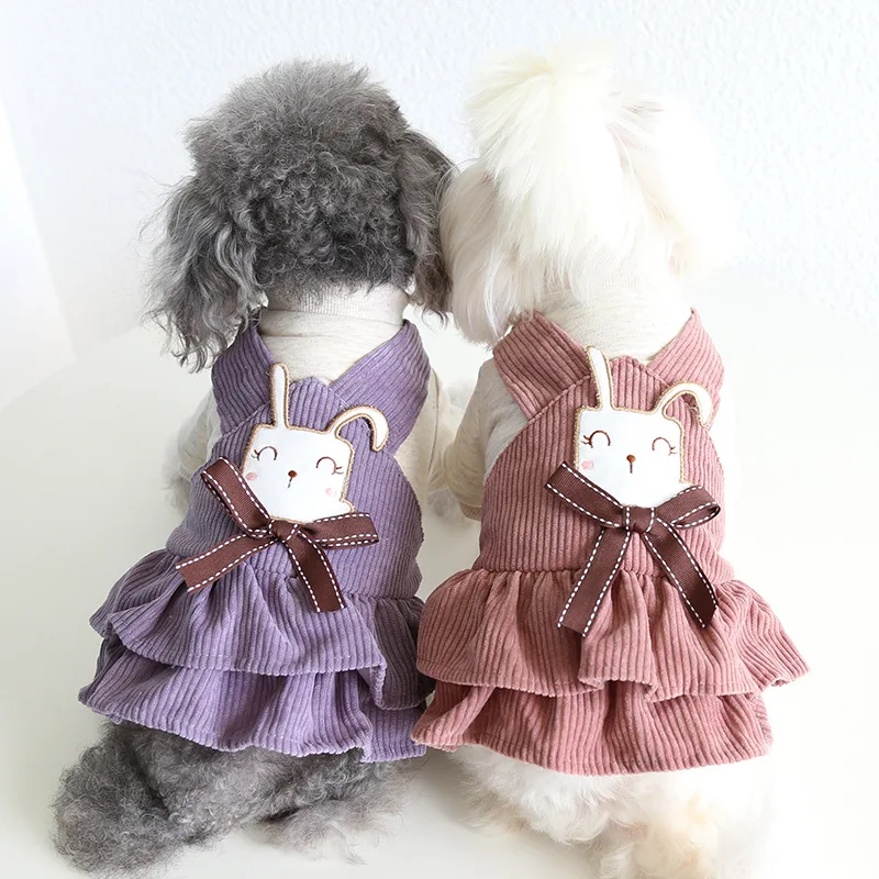 

Winter pretty Dress for Dog Smiley Rabbit Suspender Skirt Plus Fleece Cat Costume Dog Pet Clothes for Puppy Kitten Cute Supplies