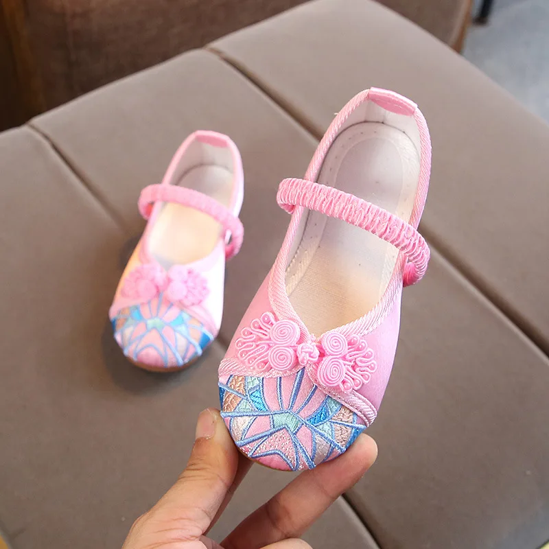 Traditional Old Peking Girls Shoes Handmade Embroidered Classic Embroidery Flower Kids Cloth Ethnic Children Flats | Детская одежда и