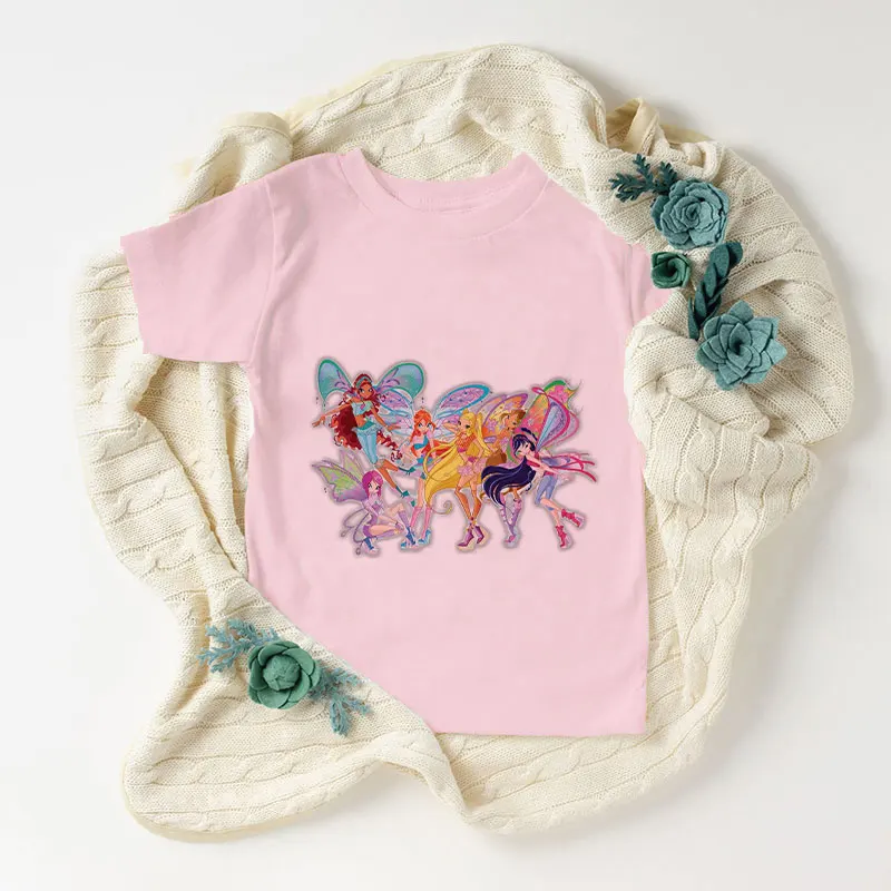 

2021 New Tops For Girls Clothes Summer The Winx ClubT-shirt Children Boys Short Sleeves Vogue Unisex White Cute Baby Kids Tees