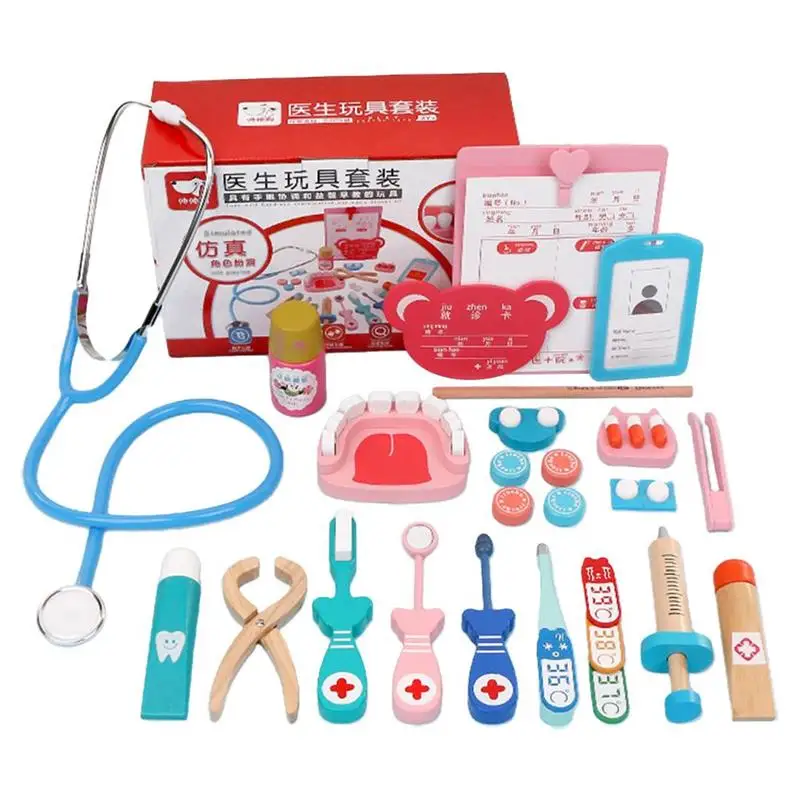 

Hot wooden children simulation doctor toy real life injection role playing toy educational toys for children Doctor Toy Kit