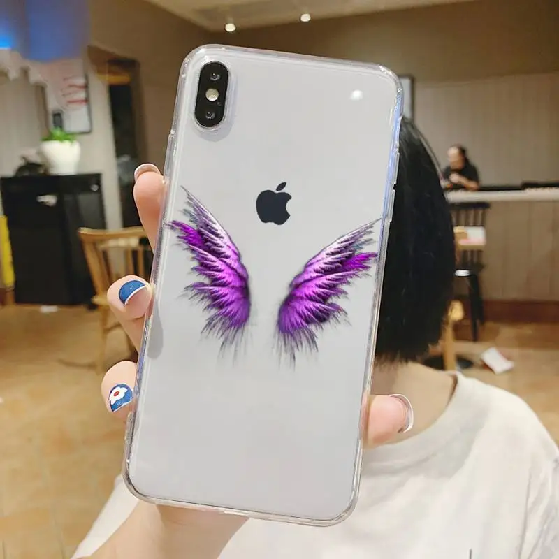 

Angel colourful wings feather black Phone Case Transparent soft For iphone 5 6 7 8 11 12 s c se plus mini x xs xr pro max shell