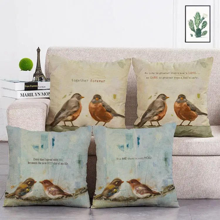 

Cartoon Bird Linen Cushion Cover Bird Feather Linen Pillow Case Pillowcase 45*45cm T284
