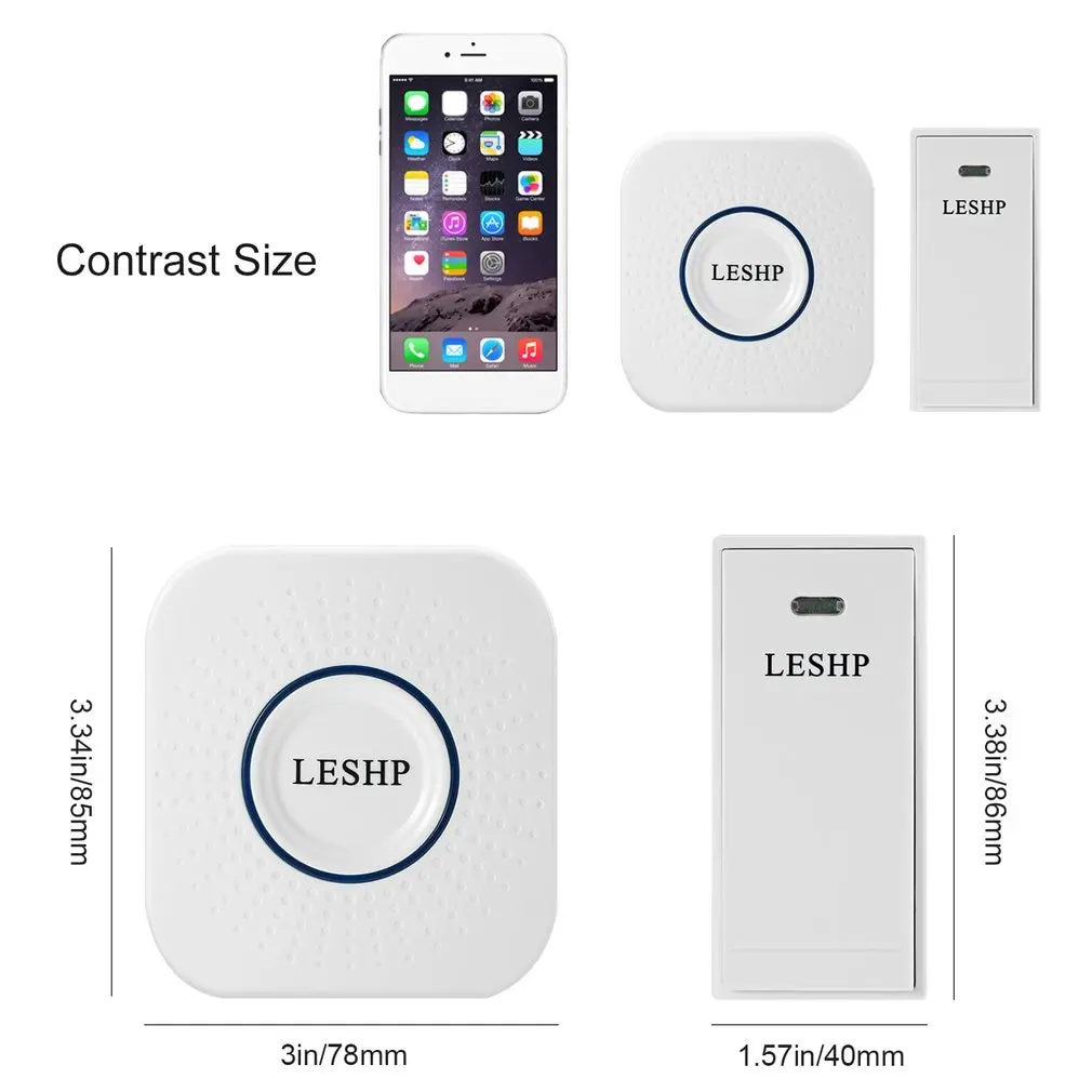 

LESHP Easy to Install Music Wireless Doorbell 150M Long-distance Remote Control Night Light 58 pieces Chord Music with US Plug