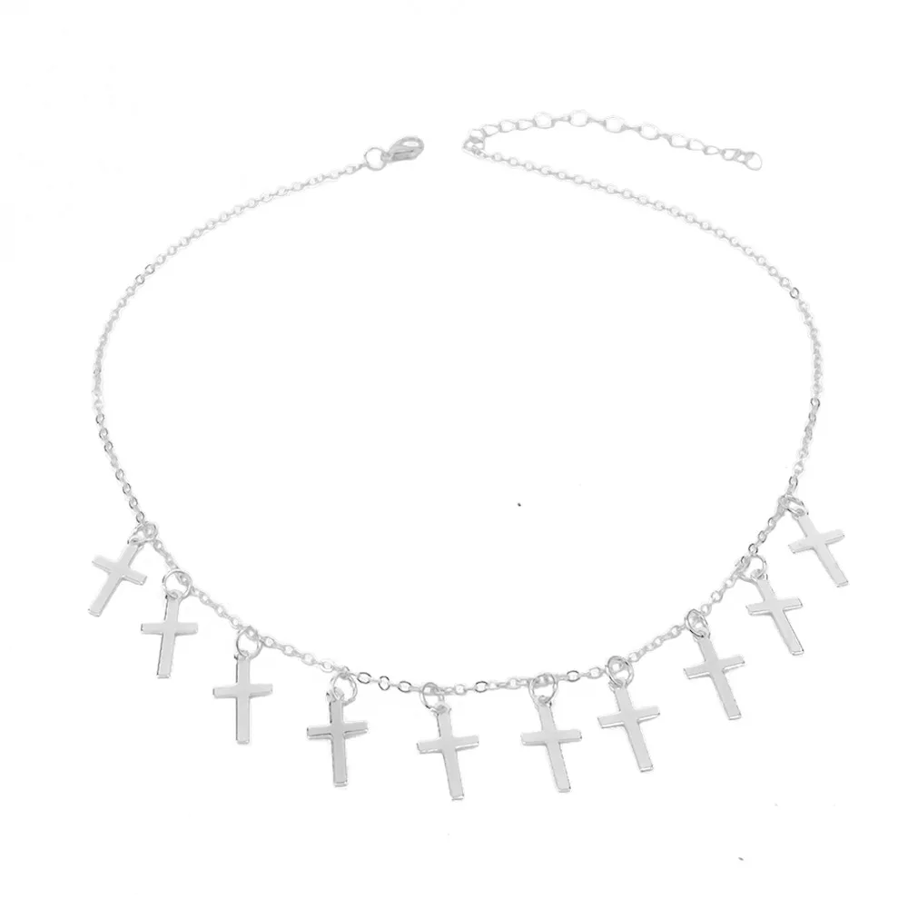 

HebeDeer Women Necklaces Jewelry Cross Choker Necklace Chain Lovers Silver Color Classic Trendy Girls Tassel Kpop Collares