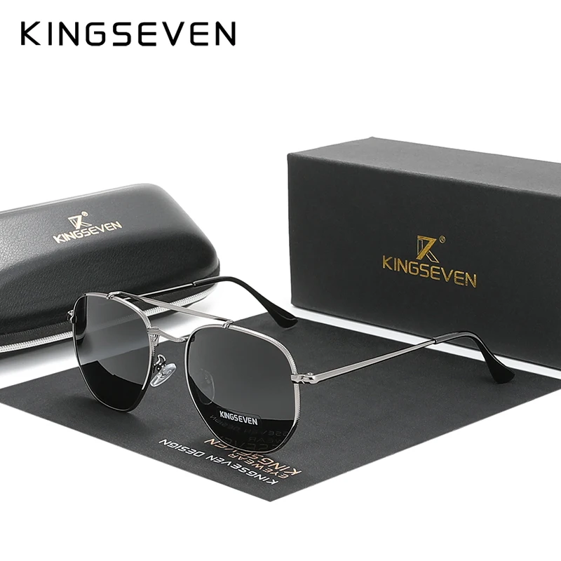 KINGSEVEN Authentic Vintage Sunglasses Men Polarized Women Hexagon Sun Glasses Stainless Steel Lunette De Soleil Femme N7748