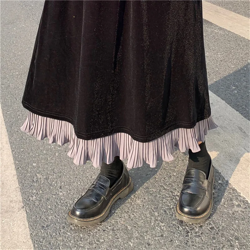 

HziriP New 2021 Autumn Skirt For Women Solid Splicing High Waist Fashion Elegance All-Match Loose Female Office Lady A-Line