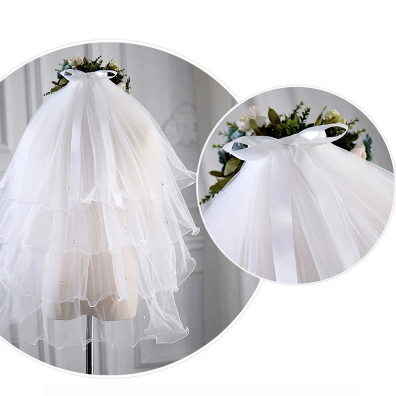 

50PE Wedding Bridal Veil with Comb Bridal Tulle Veils Wedding Hair Accessories for Brides 4 Tier Fingertip Length