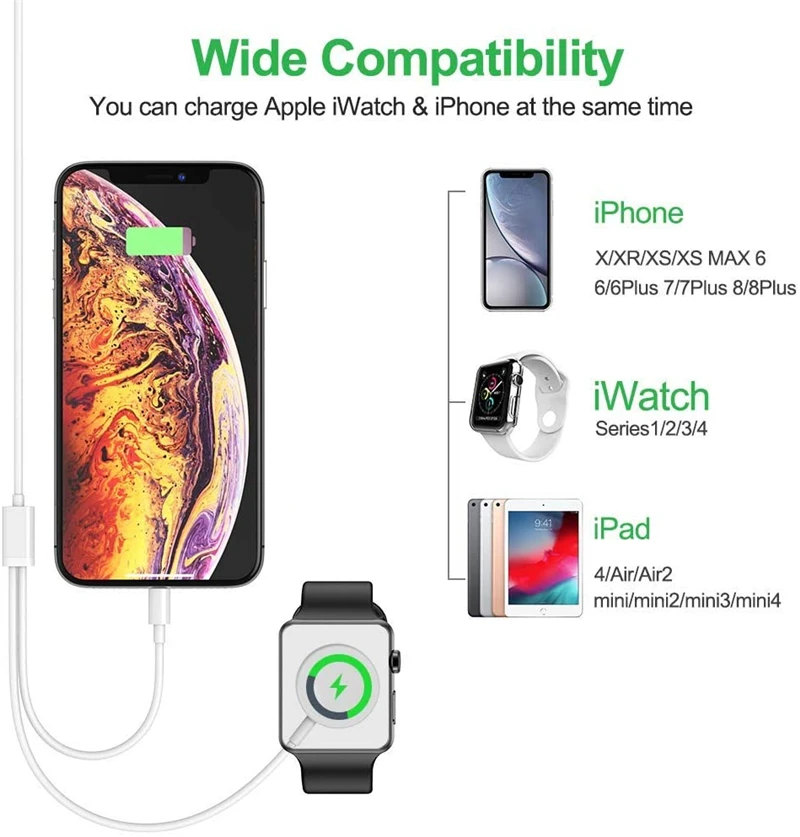 Магнитное Беспроводное зарядное устройство Qi 2 в 1 для Apple Watch Series 6 5 4 3 USB кабель