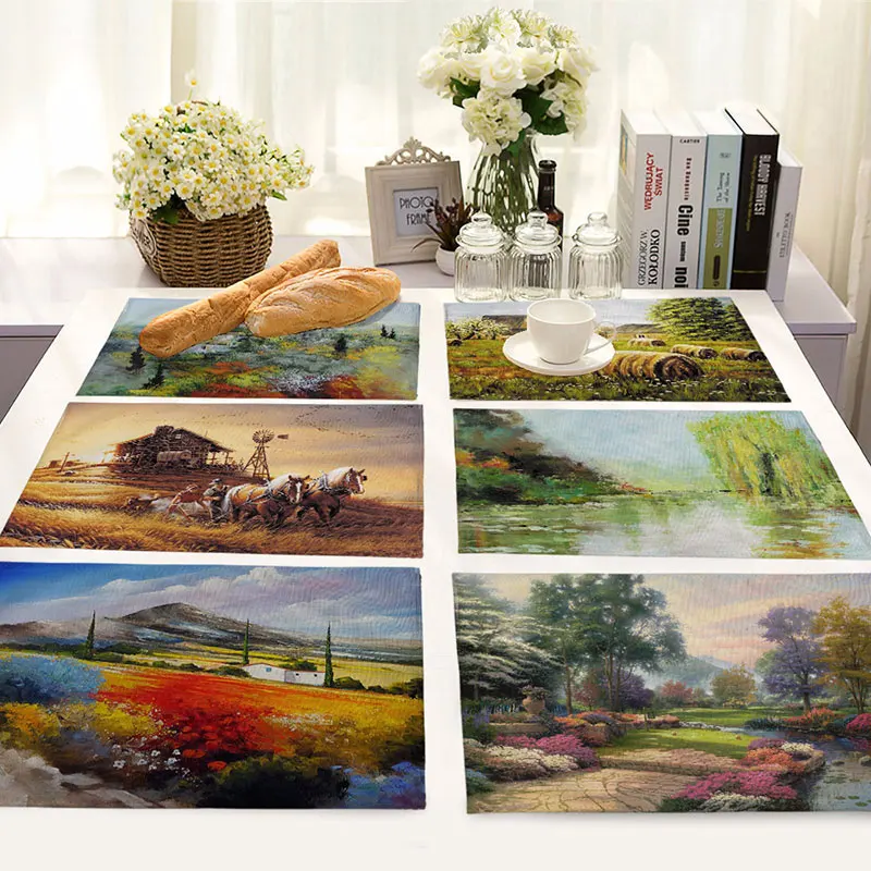 

1Pcs Watercolor Beauty Print Pattern Placemat Dining Table Mats Cotton Linen Drink Coaster Western Pad Cup Mat Home Decor