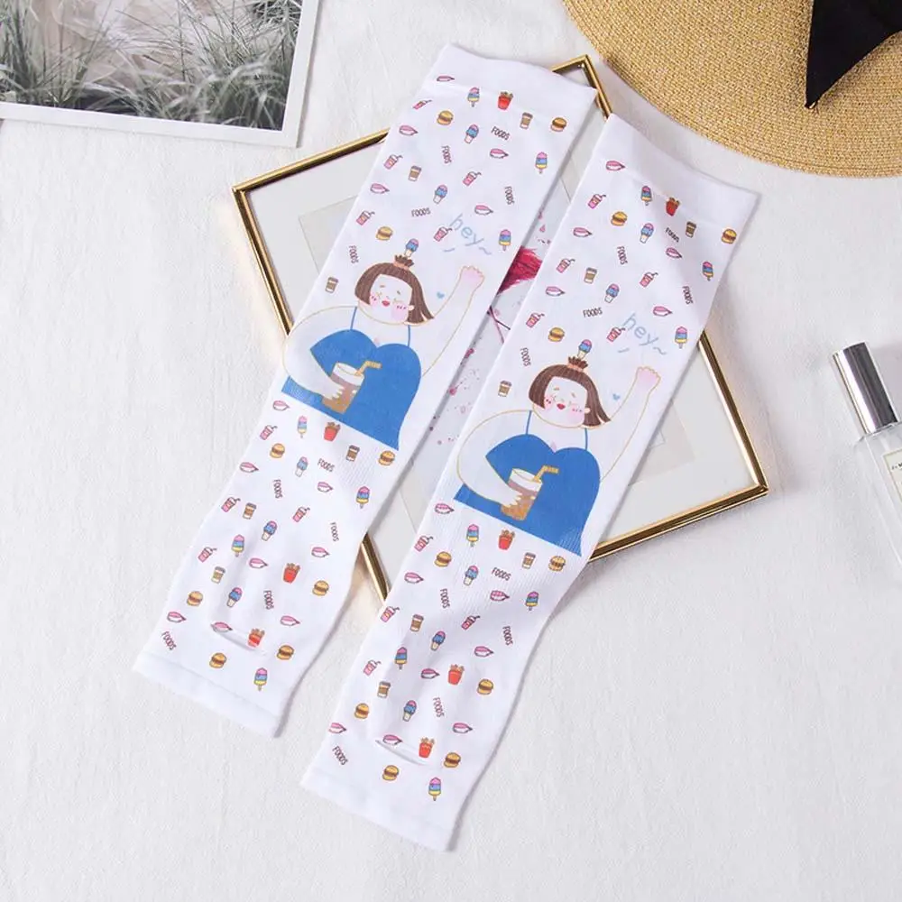 

1Pair Sun Protection Sleeves Female Printing Cartoon Ice Sleeves Summer Outdoor Arm Guards Sunscreen Silk Sleeves
