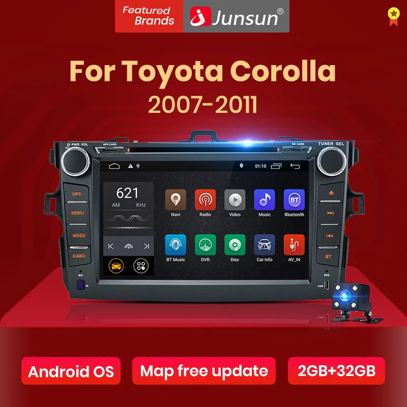 Junsun 2+ 32 ГБ Android 8,1 2 Din Автомобильный мультимедийный плеер для Toyota Corolla 2007 2008 2009 2010 2011 DVD Радио Gps Naviagtion wifi
