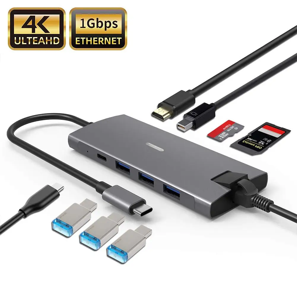Новый 9 в 1 USB C концентратор многопортовый type гигабитный Ethernet Ультра высокая