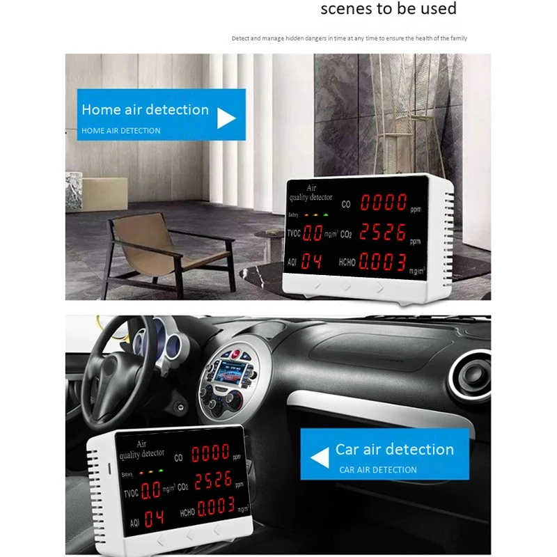

Air Quality Monitor Accurate Tester for CO2 Formaldehyde(HCHO) TVOC PM2.5/PM10 Air Real Time Data&Mean Value Recording