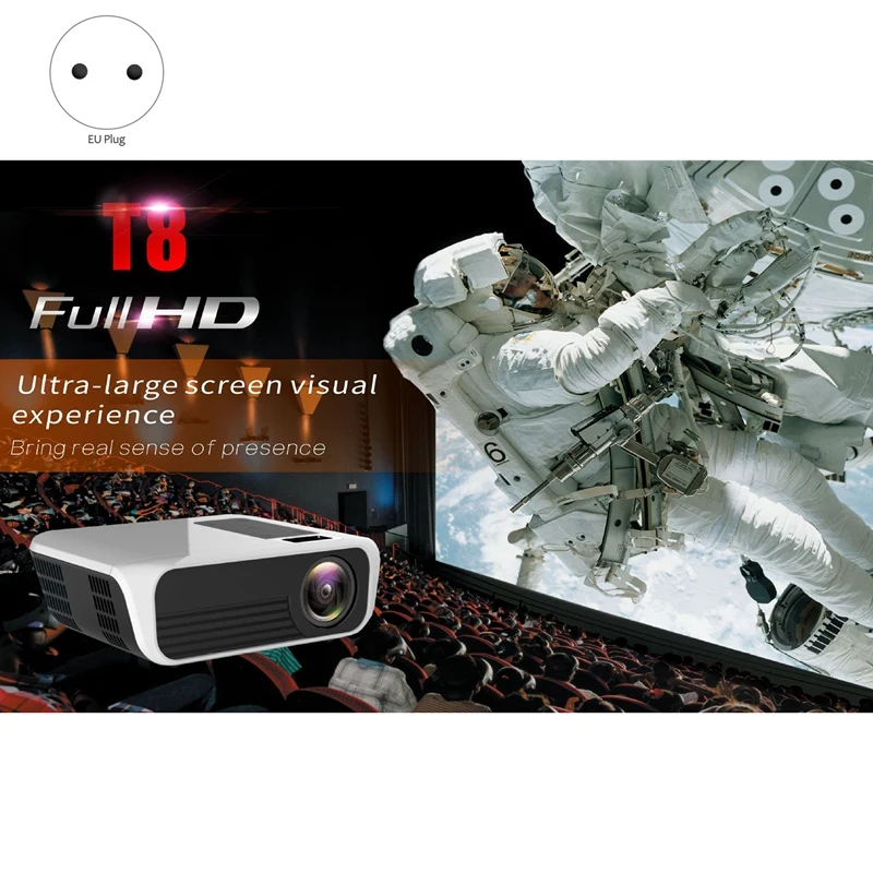 Умный проектор T8 Home 1080P высокой четкости портативный 3D Can Sn Phone 3000 люмен (вилка