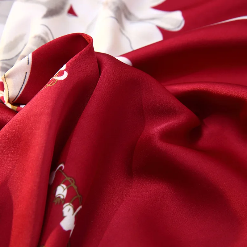 

Silky Print Nightdress Women Satin Kimono Robe Gown Casual Sleepwear 4PCS Pajamas Suit Sexy Nightgown Home Clothes Lingerie