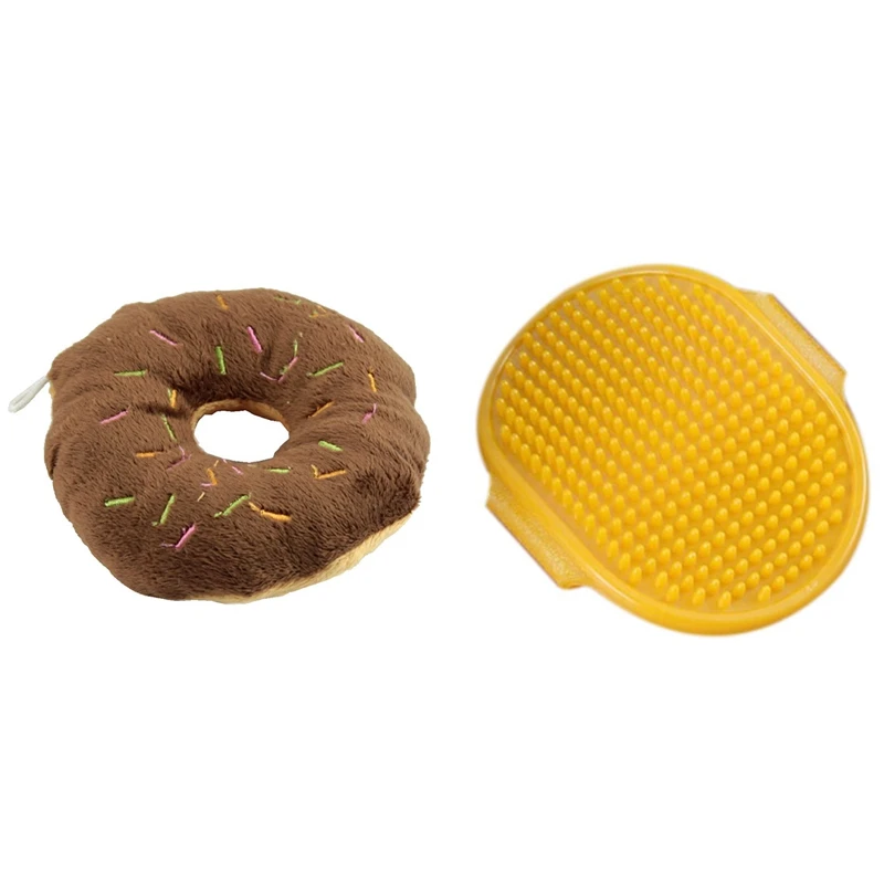 

Promotion! 1 Pcs Pet Dog Puppy Cat Animal Squeaky Sound Toy Wool Donut & 1 Pcs Pet Dog Cat Bath Brush Comb Rubber