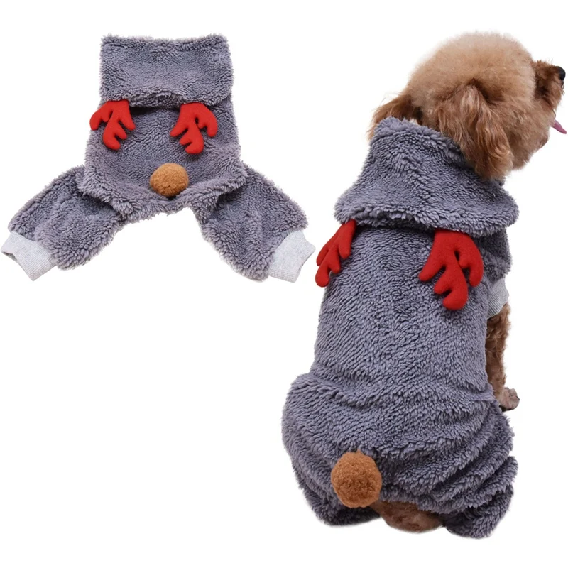 

Pet Clothes Dogs Warm Velvet Hoodie Puppy Thickening Jacket Christmas Deer Cosplay Costume For Chihuahua Teddy Dogs