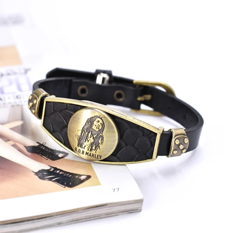 

Vintage Portrait Genuine Leather Men's Bracelet Handmade Beaded Multilayer Braided Bracelet Unisex Accessories