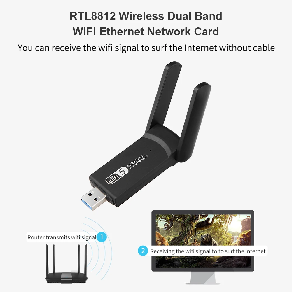 RTL8812 Беспроводной двухдиапазонный 2 4G 5 8G WiFi Ethernet адаптер 1200 Мбит/с сетевая карта с