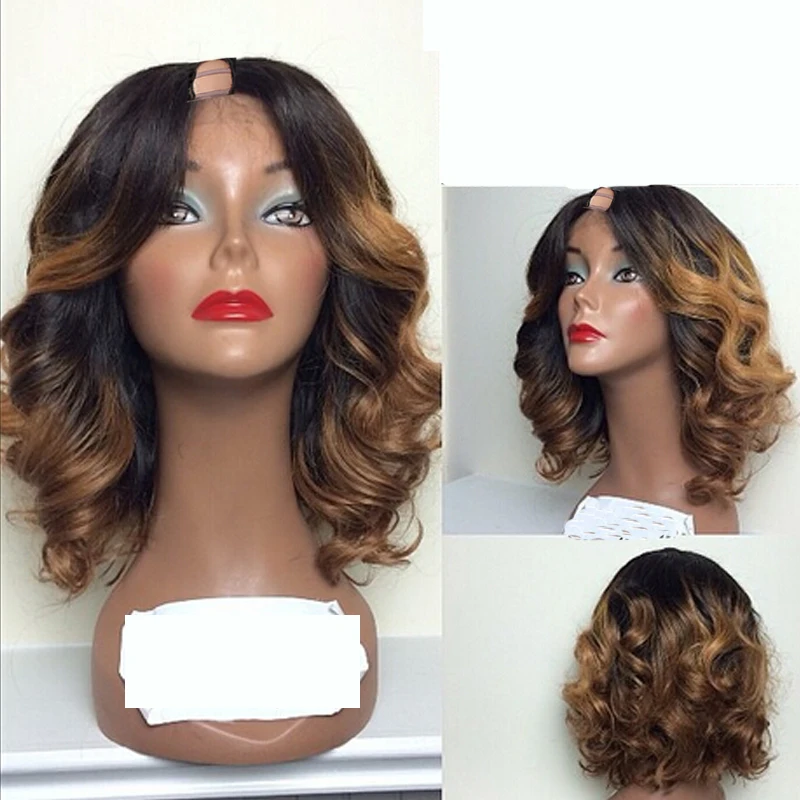 180% Плотность короткая волна Омбре U часть парики человеческие волосы без клея