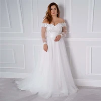 plus size long sleeved one shoulder wedding dress white robe de mariee pleated satin lace zip back bridal gown court train