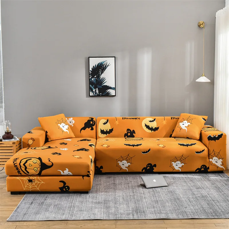 

Halloween Christmas Cushion Protector 1/2/3/4 Seater Colorful Sofa Cover for Living Room