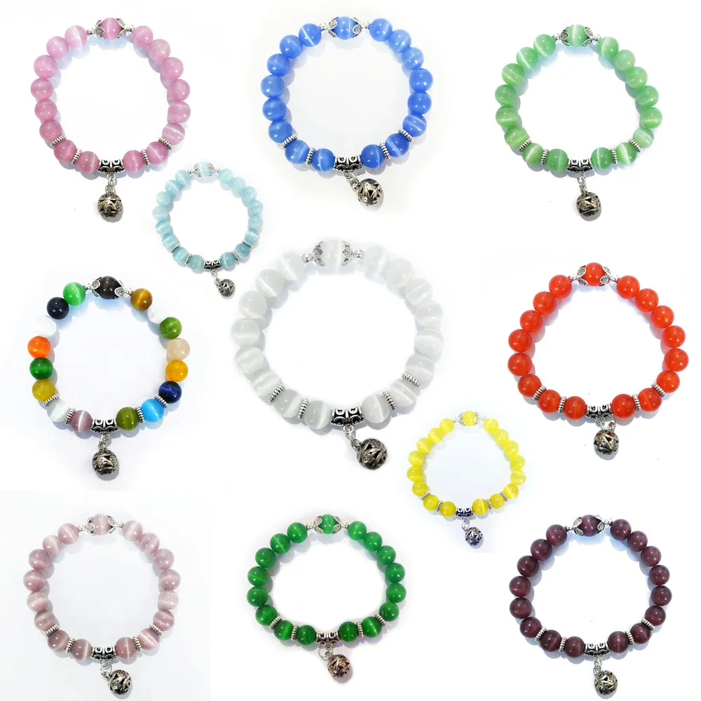 Браслеты из бусин 10 мм с натуральным опалом Модный женский браслет кристаллами