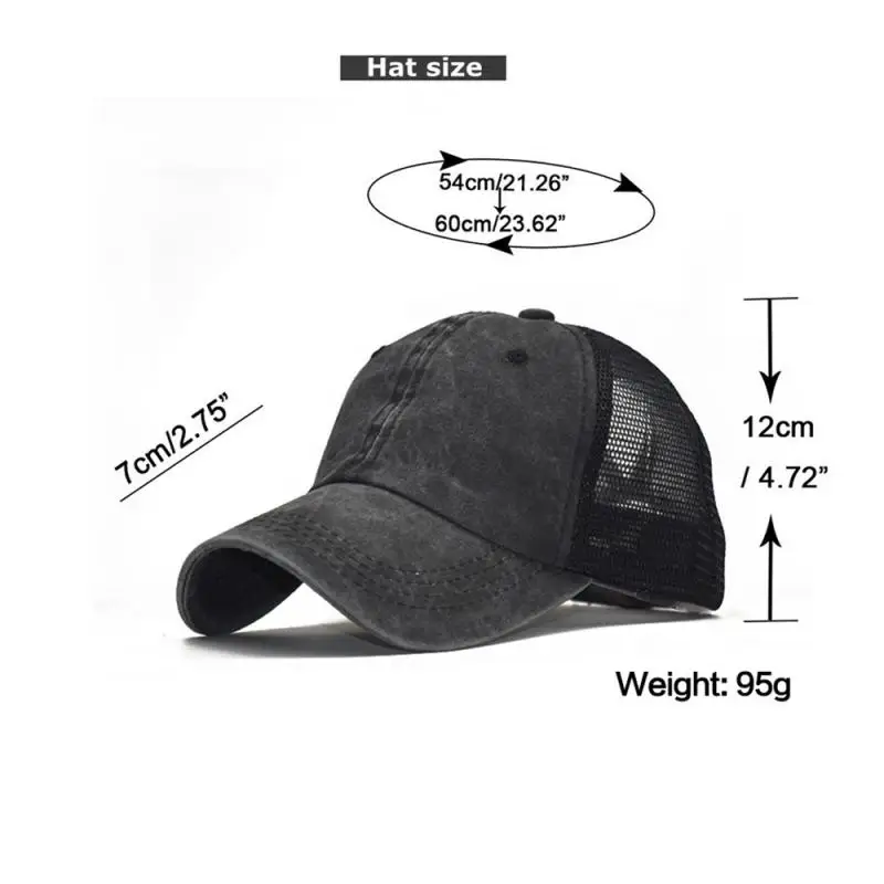 High Ponytail Adjustable Baseball Cap Mesh Trucker Baseball Hat Washed Baseball Cap Ponytail Hats For Men Women Multicolor