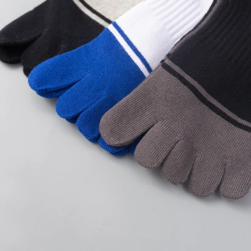 5 Pairs Five Fingers Terry Socks For Man Striped Thick Winter Thermal Warm Compression Athletic Sport Socks With Toes Hot Sell
