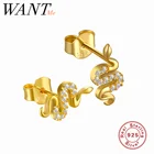 Женское ювелирное изделие WANTME, из 100% серебра 925 пробы с паве из белого циркония, серьги-гвоздики в виде змеи