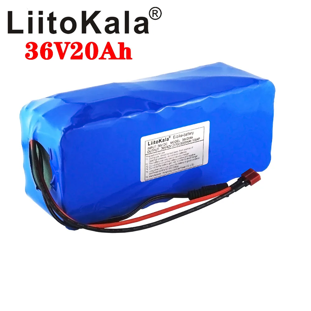 Аккумулятор LiitoKala 36 В 20 Ач 21700 5000 мАч 10S4P аккумулятор высокой мощности 500 Вт 42 в 15000