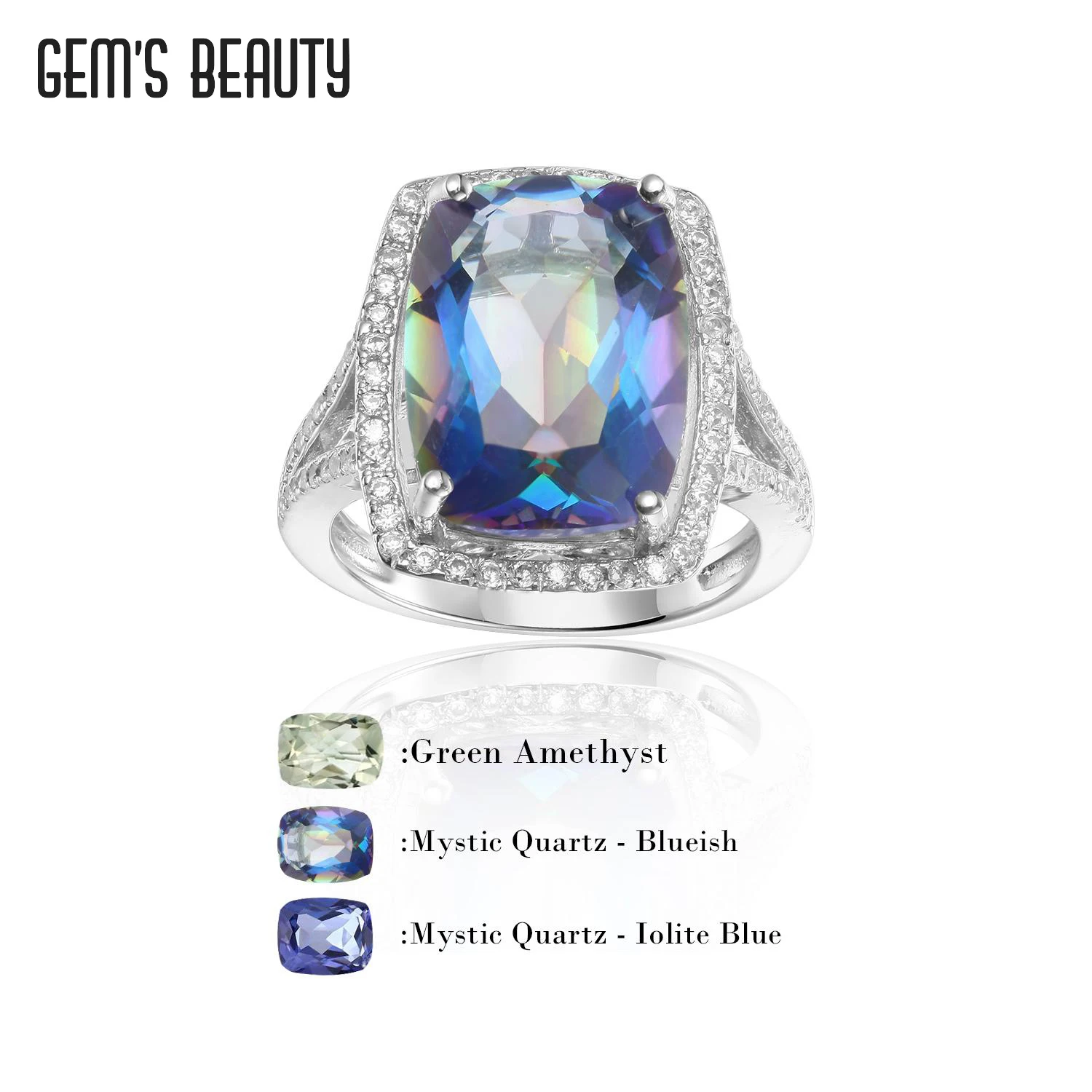 Gem's Beauty 925 Sterling Silver December Birthstone Rings Mystic Quartz Synthetic Green Quartz Rings For Women Fine Jewelry
