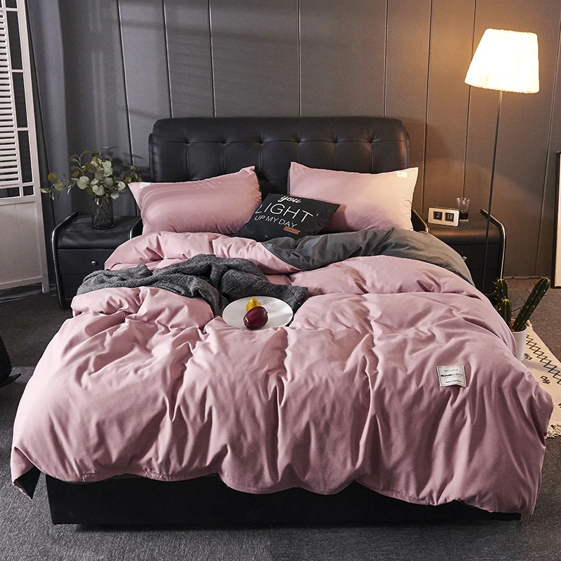 Женское однотонное постельное белье пододеяльник простыня наволочка розовые