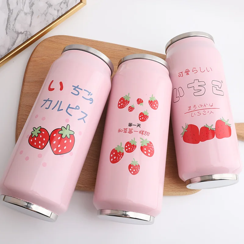 

Water Bottle Can Cup Stainless Steel Cute Strawberry Girl Kids Insulated Portable Wide Mouth 500ml Travel Thermos Bottle Can cup